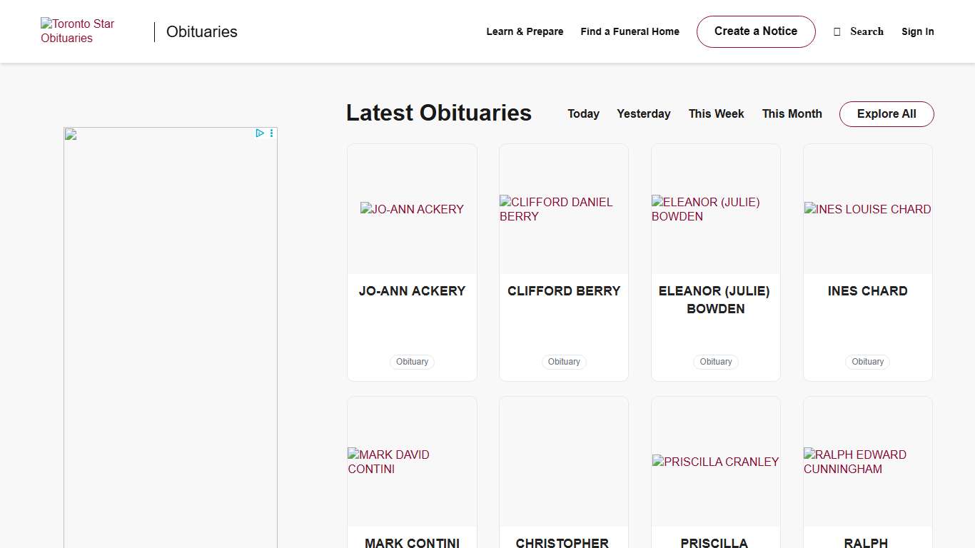 Obituaries Toronto Star
